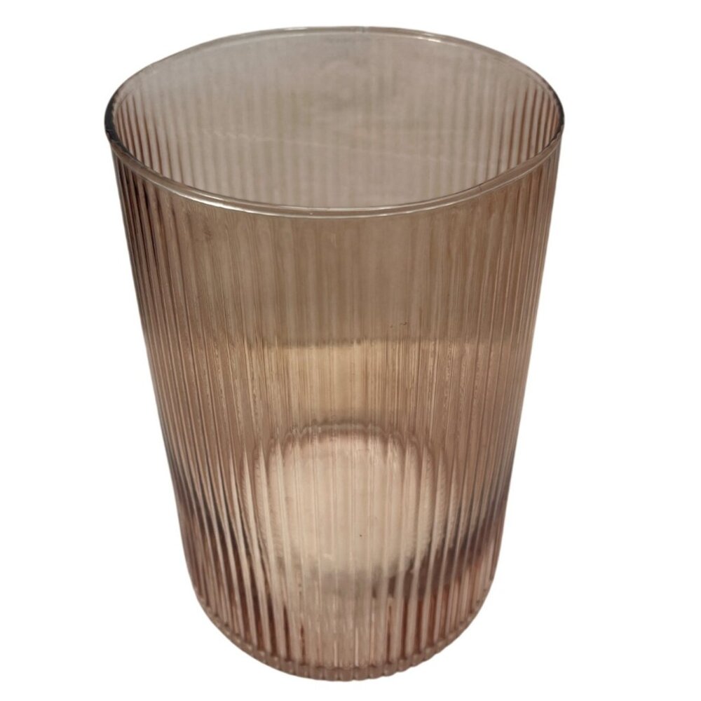 Pink Ribbed Glass Vase 6.5" Tall Vintage-Style Cylinder For Home Decor/Floral - Picture 3 of 5